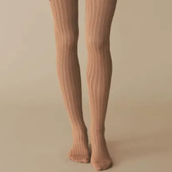 Doen COLLÉGIEN RIBBED TIGHTS -- Caramel au Beurre Tan Brown Small - Picture 1 of 3